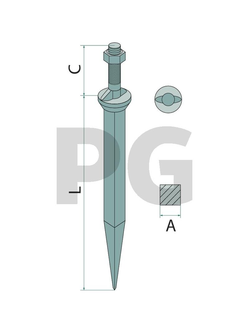 14 X 150 Akėčių noragas M12 Natural hard, Tiesus
