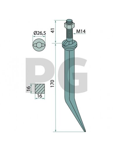 18 X 190 Akėčių noragas M16 Ov Natural hard, Tiesus 18 X 190 Akėčių noragas M16 Ov Natural hard, Tiesus
