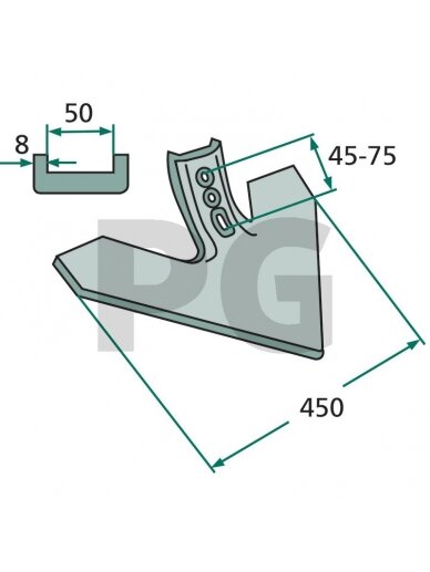 Anties pėdos noragas Working angle: 43° Spindulys: 300 Anties pėdos noragas Working angle: 43° Spindulys: 300