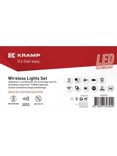 Belaidis LED šviestuvų rinkinys, kvadratinis, 12 V, ličio jonų, magnetinis, 106x98x7 kontaktų, Kramp 4