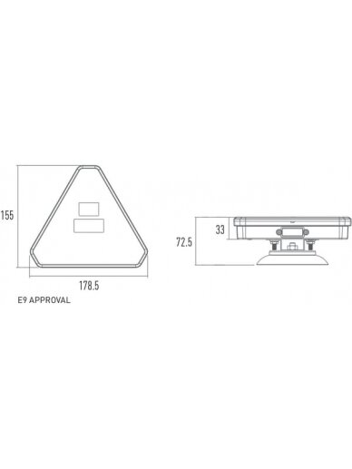 Belaidis LED šviestuvų rinkinys, trikampis, 12/24 V, ličio jonų, magnetinis, 178,5x155 mm, 7 kontaktų kištukas, "Kramp 12