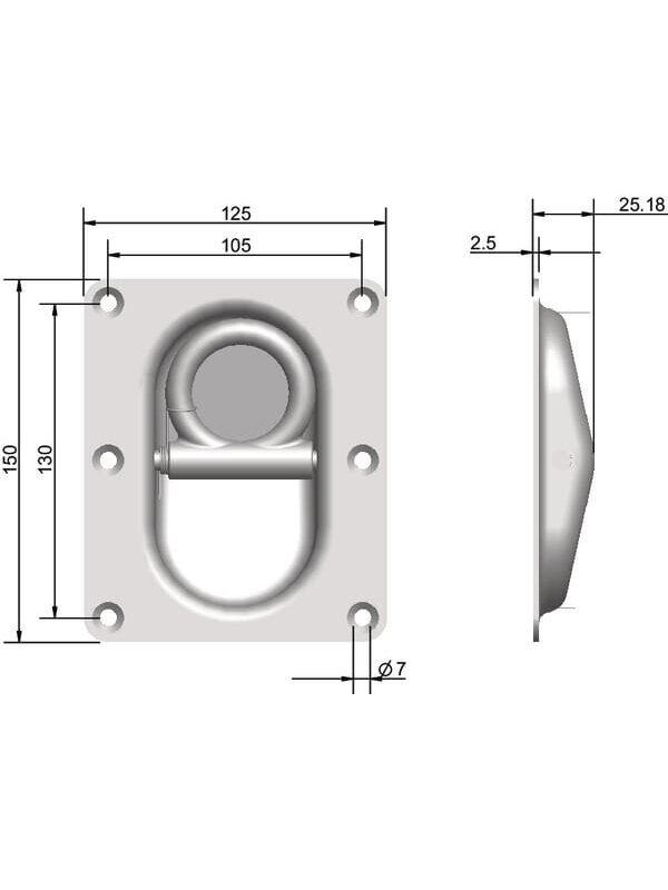 Cinkuota ąsa 150 x 125 mm H=25,18 mm 1
