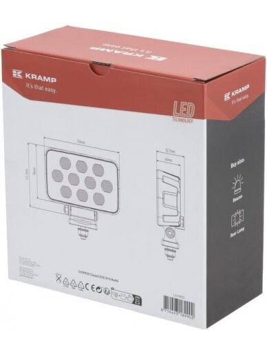 Darbinė LED lempa, 100W, 8950lm, stačiakampė, 12/24V, balta, 150x112x52,7mm Deutsch kištukas, Flood, 20LED's 3