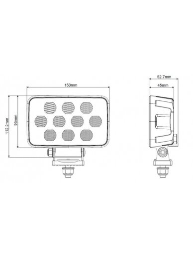 Darbinė LED lempa, 100W, 8950lm, stačiakampė, 12/24V, balta, 150x112x52,7mm Deutsch kištukas, Flood, 20LED's 5