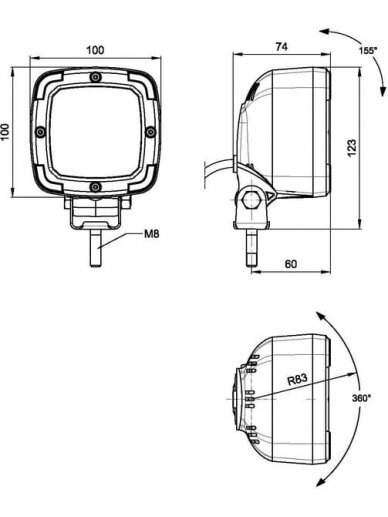 Darbinė LED lempa, 13,5 W, 1800 lm, kvadratinė, 12-24 V, Deutsch kištukas, 123x74x100 mm, prožektorius, 9 LED, Kramp 7