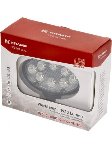 Darbinė LED lempa, 24W, 1920lm, ovali, 10-30V, balta, 130x53x78mm Deutsch kištukas, Flood, 8 LED, Kramp 2