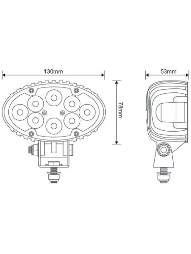 Darbinė LED lempa, 24W, 1920lm, ovali, 10-30V, balta, 130x53x78mm Deutsch kištukas, Flood, 8 LED, Kramp 7