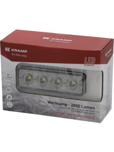 Darbinė LED lempa, 24W, 2800lm, stačiakampė, 9-36V, 130x42x42mm, prožektorius, Kramp 2
