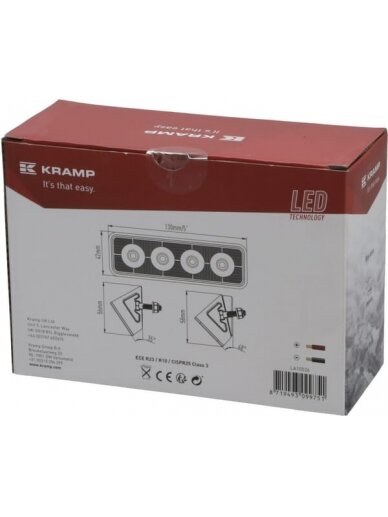 Darbinė LED lempa, 24W, 2800lm, stačiakampė, 9-36V, 130x42x42mm, prožektorius, Kramp 3 Darbinė LED lempa, 24W, 2800lm, stačiakampė, 9-36V, 130x42x42mm, prožektorius, Kramp 3