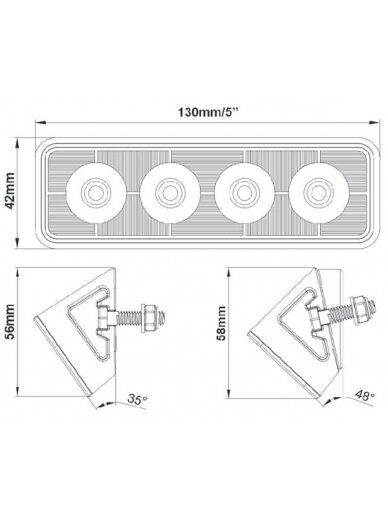 Darbinė LED lempa, 24W, 2800lm, stačiakampė, 9-36V, 130x42x42mm, prožektorius, Kramp 6 Darbinė LED lempa, 24W, 2800lm, stačiakampė, 9-36V, 130x42x42mm, prožektorius, Kramp 6