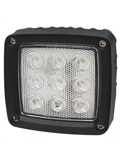 Darbinė LED lempa, 27W, 3000lm, kvadratinė, balta, 10/30V, "Deutsch" kištukas, platus šviesos srautas, 9 šviesos diodai "Kramp 1 Darbinė LED lempa, 27W, 3000lm, kvadratinė, balta, 10/30V, "Deutsch" kištukas, platus šviesos srautas, 9 šviesos diodai "Kramp 1