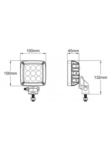 Darbinė LED lempa, 27W, 3000lm, kvadratinė, balta, 10/30V, "Deutsch" kištukas, platus šviesos srautas, 9 šviesos diodai "Kramp 9 Darbinė LED lempa, 27W, 3000lm, kvadratinė, balta, 10/30V, "Deutsch" kištukas, platus šviesos srautas, 9 šviesos diodai "Kramp 9