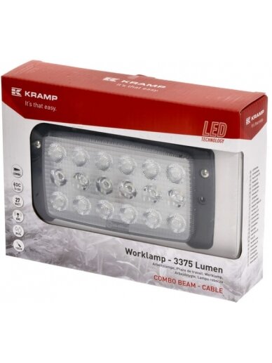 Darbinė LED lempa, 27W, 3375lm, stačiakampė, 10-30V, balta, AMP kištukas, kombinuota, 18 LED, "Kramp 5