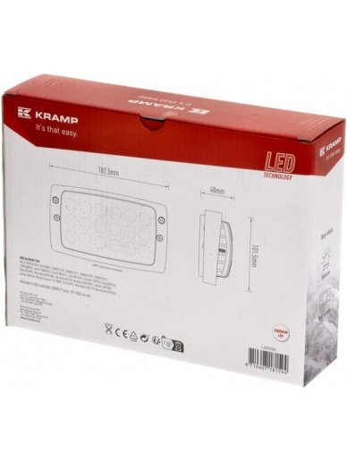 Darbinė LED lempa, 27W, 3375lm, stačiakampė, 10-30V, balta, AMP kištukas, kombinuota, 18 LED, "Kramp 6