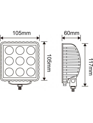 Darbinė LED lempa, 27W, 500lm, kvadratinė, mėlyna, 105x60x117mm Deutsch kištukas, taškinė, 9 LED, Kramp 6