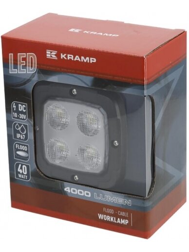 Darbinė LED lempa, 40W, 4000lm, kvadratinė, 10-30V, 110x63.4x98.5mm, prožektorius, Kramp 3 Darbinė LED lempa, 40W, 4000lm, kvadratinė, 10-30V, 110x63.4x98.5mm, prožektorius, Kramp 3