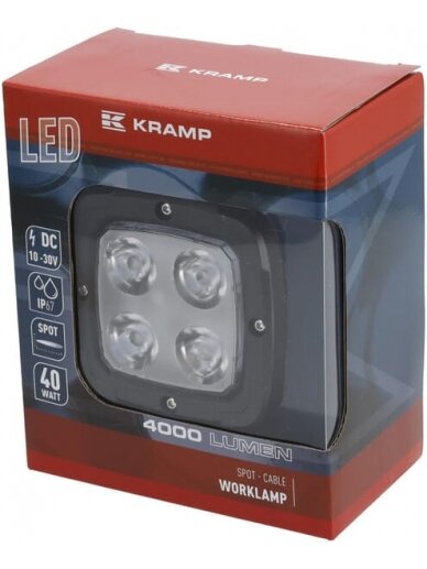 Darbinė LED lempa, 40W, 4000lm, kvadratinė, 10-30V, 110x63.4x98.5mm, taškinė, Kramp 3