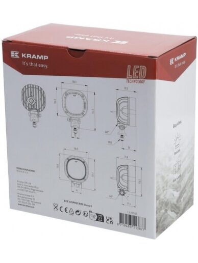 Darbinė LED lempa, 54W, 7200lm, kvadratinė, 10-30V, balta, prožektorius, 9 LED, "Kramp 3
