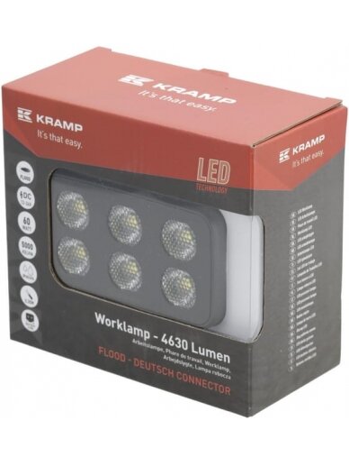 Darbinė LED lempa, 60W, 4630lm, stačiakampė, 12/24V, balta, 115x65x47mm Deutsch kištukas, Flood, 12LED's 2