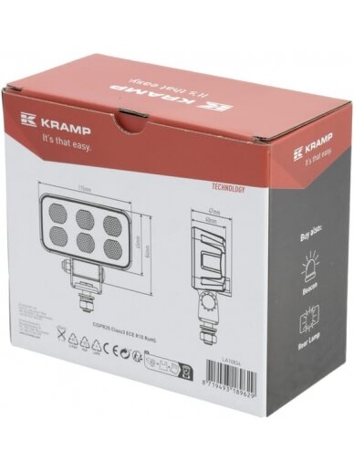 Darbinė LED lempa, 60W, 4630lm, stačiakampė, 12/24V, balta, 115x65x47mm Deutsch kištukas, Flood, 12LED's 3