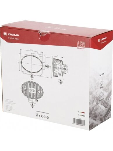 Darbinė LED lempa, 60W, 6000lm, ovali, 12-60V, 154x105x70mm, prožektorius, Kramp 1 Darbinė LED lempa, 60W, 6000lm, ovali, 12-60V, 154x105x70mm, prožektorius, Kramp 1