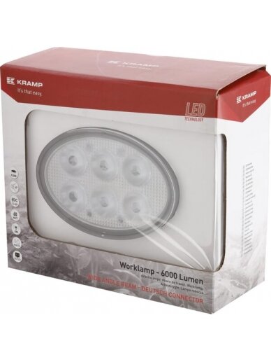 Darbinė LED lempa, 60W, 6000lm, ovali, 12-60V, 154x105x70mm, prožektorius, Kramp Darbinė LED lempa, 60W, 6000lm, ovali, 12-60V, 154x105x70mm, prožektorius, Kramp