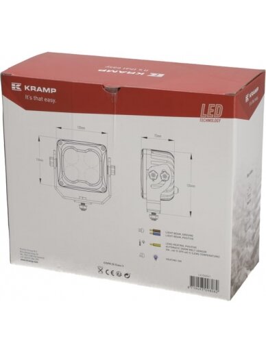 Darbinė LED lempa, 70W, 6000lm, kvadratinė, 10/45V, balta, 120x110x72mm, šildoma pagal T° jutiklį, plataus užliejimo, 4 LED, Kramp 3 Darbinė LED lempa, 70W, 6000lm, kvadratinė, 10/45V, balta, 120x110x72mm, šildoma pagal T° jutiklį, plataus užliejimo, 4 LED, Kramp 3
