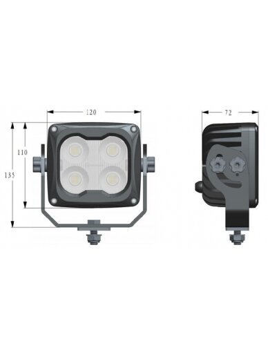 Darbinė LED lempa, 70W, 6000lm, kvadratinė, 10/45V, balta, 120x110x72mm, šildoma pagal T° jutiklį, plataus užliejimo, 4 LED, Kramp 6