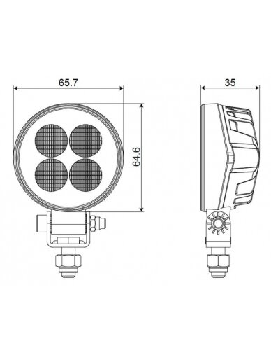 Darbinė LED lemputė, 12W, 1200lm, apvali, 12/24V, balta, 65,7x85,8x35mm Deutsch kištukas, Flood, 8LED's 5