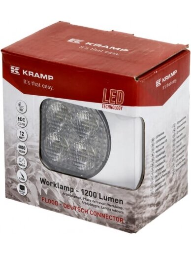Darbinė LED lemputė, 12W, 1200lm, apvali, 12/24V, balta, 65,7x85,8x35mm Deutsch kištukas, Flood, 8LED's