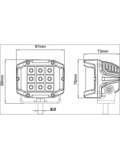 Darbinė LED lemputė, 22,5W, 2850lm, kvadratinė, 10/30V, 89x73x97mm, Kramp 6