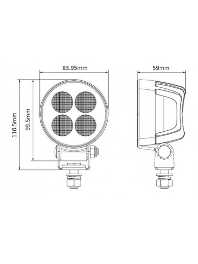 Darbinė LED lemputė, 24W, 2556lm, apvali, 12/24V, balta, 83,9x99,5x59mm Deutsch kištukas, Flood, 4LED's 8 Darbinė LED lemputė, 24W, 2556lm, apvali, 12/24V, balta, 83,9x99,5x59mm Deutsch kištukas, Flood, 4LED's 8