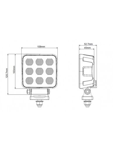 Darbinė LED lemputė, 90W, 6800lm, kvadratinė, 12/24V, balta, 108x120.7x52.7mm Deutsch kištukas, Flood, 18LED's 10 Darbinė LED lemputė, 90W, 6800lm, kvadratinė, 12/24V, balta, 108x120.7x52.7mm Deutsch kištukas, Flood, 18LED's 10