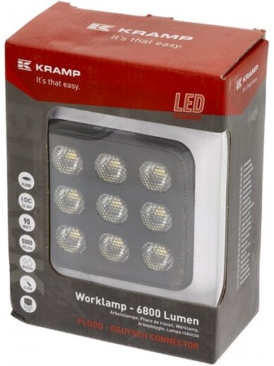 Darbinė LED lemputė, 90W, 6800lm, kvadratinė, 12/24V, balta, 108x120.7x52.7mm Deutsch kištukas, Flood, 18LED's 4 Darbinė LED lemputė, 90W, 6800lm, kvadratinė, 12/24V, balta, 108x120.7x52.7mm Deutsch kištukas, Flood, 18LED's 4