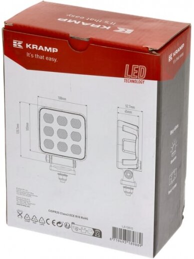 Darbinė LED lemputė, 90W, 6800lm, kvadratinė, 12/24V, balta, 108x120.7x52.7mm Deutsch kištukas, Flood, 18LED's 5 Darbinė LED lemputė, 90W, 6800lm, kvadratinė, 12/24V, balta, 108x120.7x52.7mm Deutsch kištukas, Flood, 18LED's 5