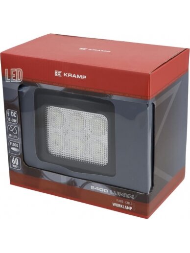 Darbinis LED apšvietimas, 60W, 5400lm, kvadratinis, 10/30V, 150x124x135mm, prožektorius, 6 LED, Kramp 1 Darbinis LED apšvietimas, 60W, 5400lm, kvadratinis, 10/30V, 150x124x135mm, prožektorius, 6 LED, Kramp 1