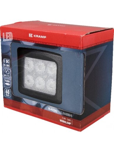 Darbinis LED apšvietimas, 60W, 5400lm, kvadratinis, 10/30V, 150x124x135mm, prožektorius, 6 LED, Kramp 3 Darbinis LED apšvietimas, 60W, 5400lm, kvadratinis, 10/30V, 150x124x135mm, prožektorius, 6 LED, Kramp 3