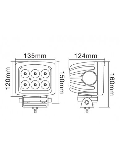 Darbinis LED apšvietimas, 60W, 5400lm, kvadratinis, 10/30V, 150x124x135mm, prožektorius, 6 LED, Kramp 7 Darbinis LED apšvietimas, 60W, 5400lm, kvadratinis, 10/30V, 150x124x135mm, prožektorius, 6 LED, Kramp 7