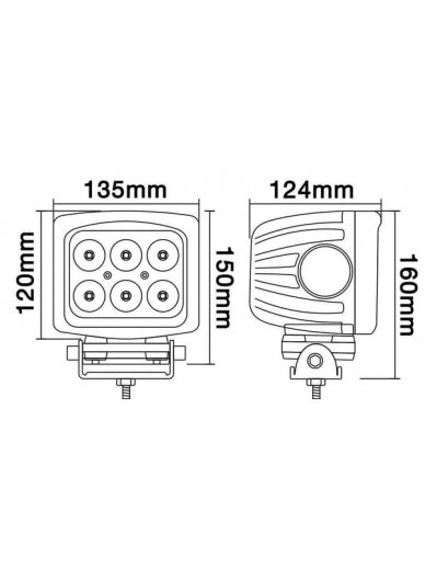 Darbinis LED apšvietimas, 60W, 5400lm, kvadratinis, 10/30V, 150x124x135mm, prožektorius, 6 LED, Kramp 9 Darbinis LED apšvietimas, 60W, 5400lm, kvadratinis, 10/30V, 150x124x135mm, prožektorius, 6 LED, Kramp 9