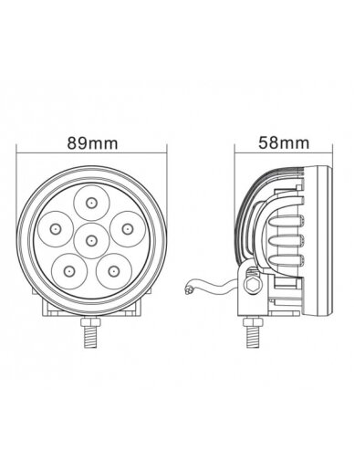 Darbinis LED žibintas, 18W, 1440lm, apvali, 10/30V, Ø 89mm, prožektorius, 6 LED, Kramp 5 Darbinis LED žibintas, 18W, 1440lm, apvali, 10/30V, Ø 89mm, prožektorius, 6 LED, Kramp 5