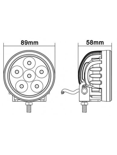 Darbinis LED žibintas, 18W, 1440lm, apvali, 10/30V, Ø 89mm, prožektorius, 6 LED, Kramp 7 Darbinis LED žibintas, 18W, 1440lm, apvali, 10/30V, Ø 89mm, prožektorius, 6 LED, Kramp 7
