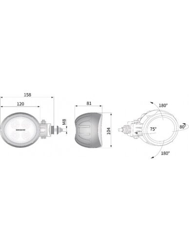 Darbinis LED žibintas, 18W, 1500lm, apvali, 10/30V, Ø 117mm Deutsch kištukas, prožektorius, 4 LED, Kramp 11
