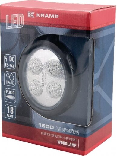 Darbinis LED žibintas, 18W, 1500lm, apvali, 10/30V, Ø 117mm Deutsch kištukas, prožektorius, 4 LED, Kramp 3 Darbinis LED žibintas, 18W, 1500lm, apvali, 10/30V, Ø 117mm Deutsch kištukas, prožektorius, 4 LED, Kramp 3