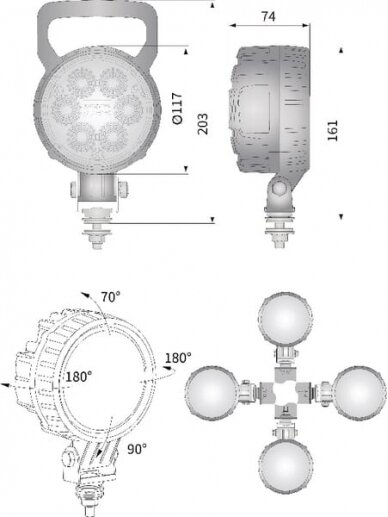 Darbinis LED žibintas, 24W, 1500lm, apvali, 10/30V, Ø 117mm, prožektorius, 6 LED, Kramp 7 Darbinis LED žibintas, 24W, 1500lm, apvali, 10/30V, Ø 117mm, prožektorius, 6 LED, Kramp 7