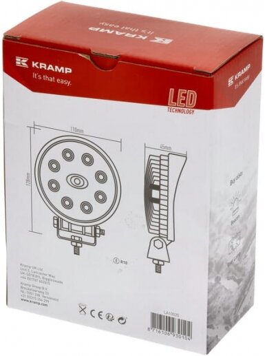 Darbinis LED žibintas, 24W, 1920lm, apvali, 10/30V, Ø 110mm, potvynio, 8 LED, Kramp 1 Darbinis LED žibintas, 24W, 1920lm, apvali, 10/30V, Ø 110mm, potvynio, 8 LED, Kramp 1