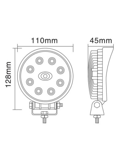 Darbinis LED žibintas, 24W, 1920lm, apvali, 10/30V, Ø 110mm, potvynio, 8 LED, Kramp 4 Darbinis LED žibintas, 24W, 1920lm, apvali, 10/30V, Ø 110mm, potvynio, 8 LED, Kramp 4