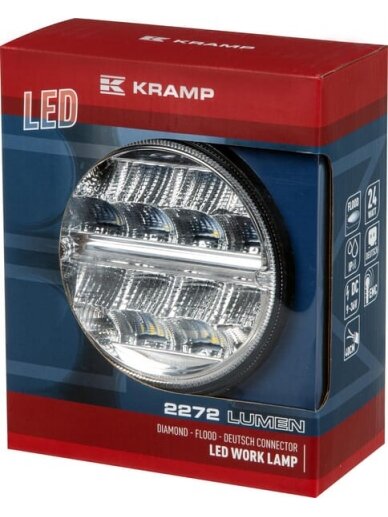 Darbinis LED žibintas, 24W, 2272lm, apvali, 9-36V, Ø 128mm Deutsch kištukas, plati žibintas, 16 LED, Kramp 3