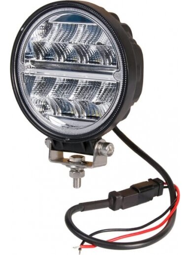 Darbinis LED žibintas, 24W, 2272lm, apvali, 9-36V, Ø 128mm Deutsch kištukas, plati žibintas, 16 LED, Kramp