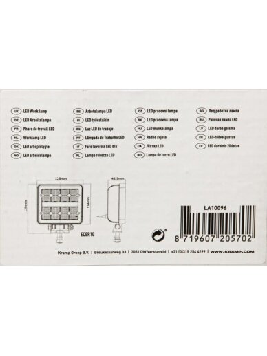 Darbinis LED žibintas, 24W, 2272lm, kvadratinis, 9/36V, 139x48.5x128mm, Deutsch 2-pin, Wide flood, 16 LED, Kramp 5 Darbinis LED žibintas, 24W, 2272lm, kvadratinis, 9/36V, 139x48.5x128mm, Deutsch 2-pin, Wide flood, 16 LED, Kramp 5