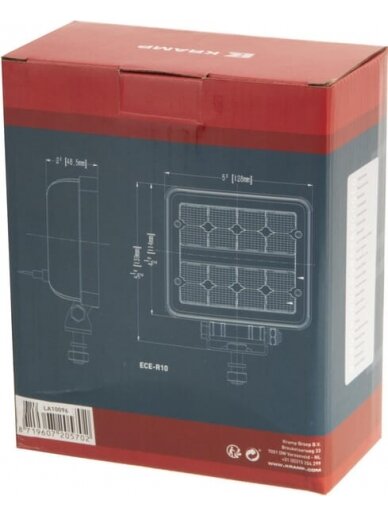 Darbinis LED žibintas, 24W, 2272lm, kvadratinis, 9/36V, 139x48.5x128mm, Deutsch 2-pin, Wide flood, 16 LED, Kramp 6
